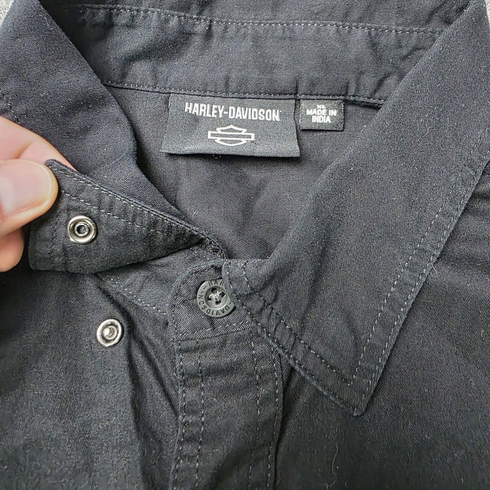 Harley Davidson Shirt Mens XL Black Button Down Wounded Warrior Project Logo - Picture 8 of 11
